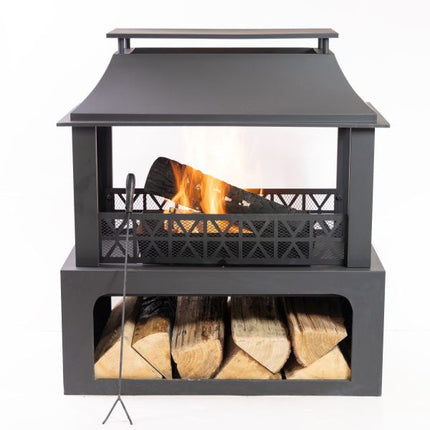 Deko Living 36 Inch Rectangular Outdoor Steel Woodburning Fireplace with Log Storage Compartment - COB10511 Deko Living