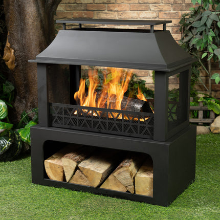Deko Living 36 Inch Rectangular Outdoor Steel Woodburning Fireplace with Log Storage Compartment - COB10511 Deko Living