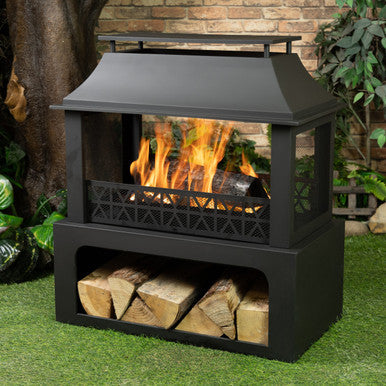 Deko Living 36 Inch Rectangular Outdoor Steel Woodburning Fireplace with Log Storage Compartment - COB10511 Deko Living