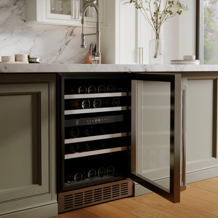 ZLINE Autograph Edition 24" Monument 154 Can Beverage Fridge in Stainless Steel with Champagne Bronze Accents (RBVZ-US-24-CB)