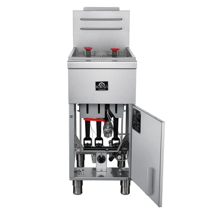 Forno Commerciale Natural Gas Deep Fryer, 3 Burners 90,000 BTU, 40 lbs, Millivolt Control FORNO