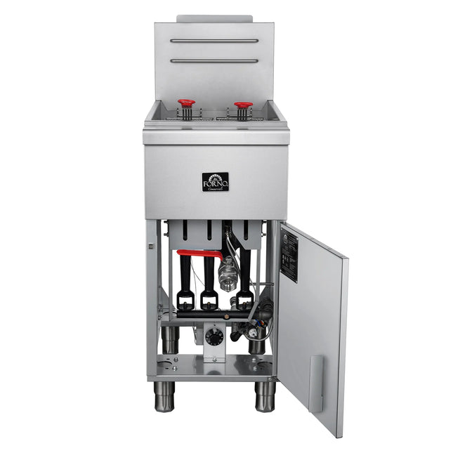Forno Commerciale Natural Gas Deep Fryer, 3 Burners 90,000 BTU, 40 lbs, Millivolt Control FORNO