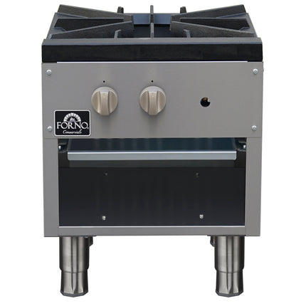 Forno Commerciale gas stock pot range, 1 powerful 3-ring burner, 80,000 BTU, durable stainless steel, heavy-duty cast iron grate FORNO