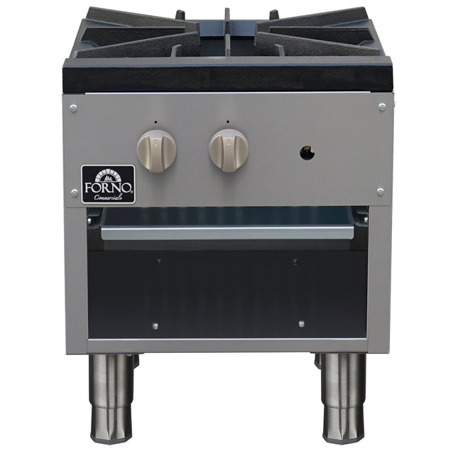 Forno Commerciale gas stock pot range, 1 powerful 3-ring burner, 80,000 BTU, durable stainless steel, heavy-duty cast iron grate FORNO