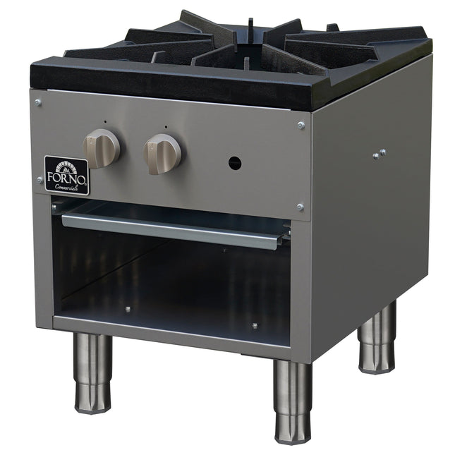 Forno Commerciale gas stock pot range, 1 powerful 3-ring burner, 80,000 BTU, durable stainless steel, heavy-duty cast iron grate FORNO