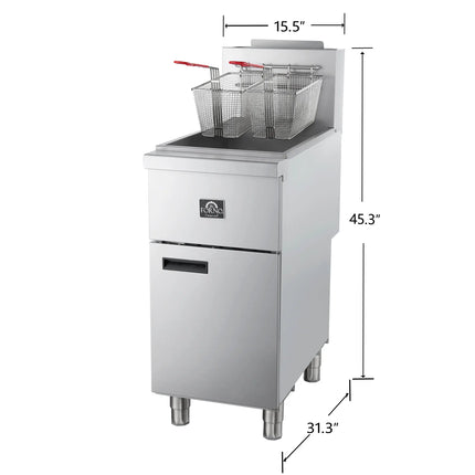 FORNO Commerciale Propane Gas Deep Fryer, 3 Burners 90,000 BTU, 40 lbs Oil Capacity FORNO