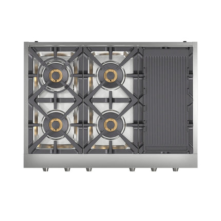 Forno Spezia Alta Qualita 36-Inch Pro-Style Gas Rangetop, Stainless Steel, 6 Sealed Burners, Continuous Cast Iron Grates, High Heat Output FORNO