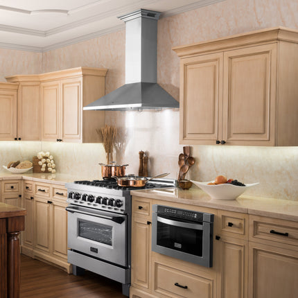48" ZLINE CrownSound™Ducted Vent Wall Mount Range Hood in Stainless Steel with Built-in Bluetooth Speakers (KL2CRN-BT-48)