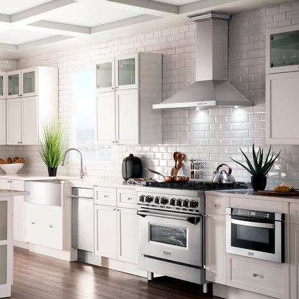 ZLINE 30" Convertible Vent Wall Mount Range Hood in Stainless Steel with Crown Molding (KBCRN-30)