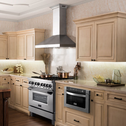 48" ZLINE CrownSound™Ducted Vent Wall Mount Range Hood in Stainless Steel with Built-in Bluetooth Speakers (KL3CRN-BT-48)