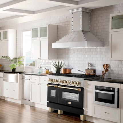 ZLINE Autograph Edition 48 in. 6.0 cu. ft. Legacy Dual Fuel Range with 7 Burner Gas Cooktop and 2 Electric Ovens (RAZ-BLM-48-G)