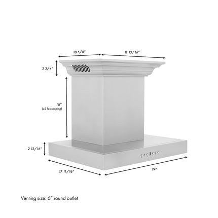24" ZLINE CrownSound™Ducted Vent Wall Mount Range Hood in Stainless Steel with Built-in Bluetooth Speakers (KECRN-BT-24)