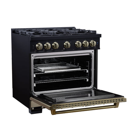 Valente 36" Dual Fuel Range in Black, 6 Sealed Burners, 71 000 BTU Cooktop Output , 5.2 Cu.Ft. convection Oven, Telescopic Racks FORNO