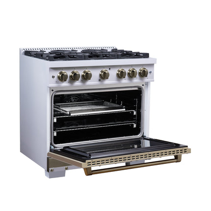 Valente 36" Dual Fuel Range in White, 6 Sealed Burners, 71 000 BTU Cooktop Output , 5.2 Cu.Ft. convection Oven, Telescopic Racks FORNO