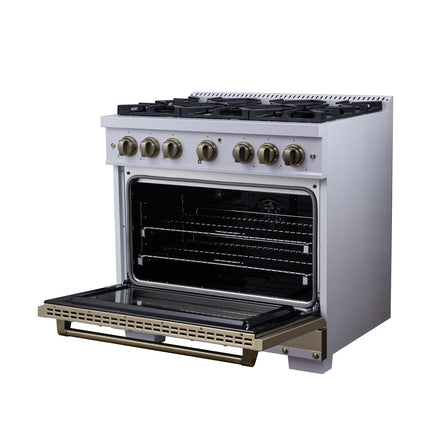 Valente 36" Dual Fuel Range in White, 6 Sealed Burners, 71 000 BTU Cooktop Output , 5.2 Cu.Ft. convection Oven, Telescopic Racks FORNO