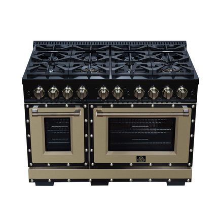 Valente 48" Dual Fuel Range in Black, 8 Sealed Burners, 94 000 BTU Cooktop Output, 6.7 Cu.Ft. Double Oven, Telescopic Racks FORNO