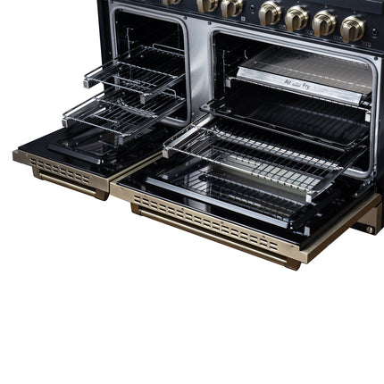 Valente 48" Dual Fuel Range in Black, 8 Sealed Burners, 94 000 BTU Cooktop Output, 6.7 Cu.Ft. Double Oven, Telescopic Racks FORNO