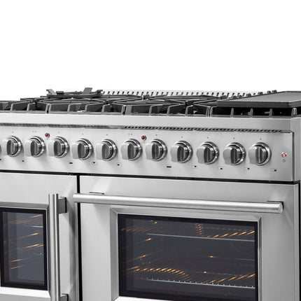 FORNO Galiano 48-Inch French Door Dual Fuel Range All Stainless Steel, 8 Sealed Burners, 107,000 BTU, Griddle, 6.58 cu.ft. Double Ovens FORNO
