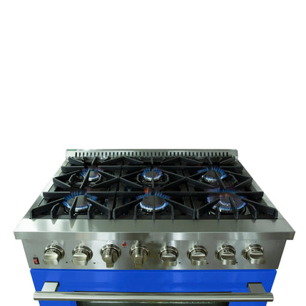Forno Galiano 36-Inch Freestanding Dual Fuel Range, 6 Burners, Double Convection Ovens, Blue Door FORNO