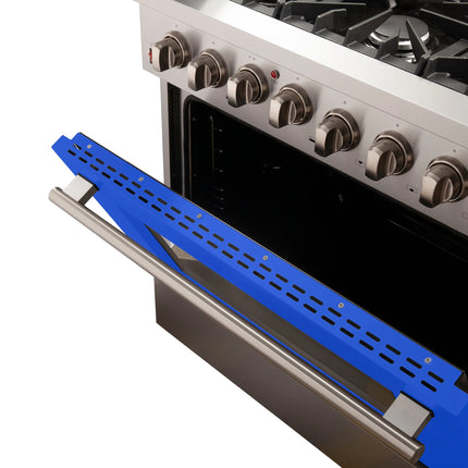 Forno Galiano 36-Inch Freestanding Dual Fuel Range, 6 Burners, Double Convection Ovens, Blue Door FORNO