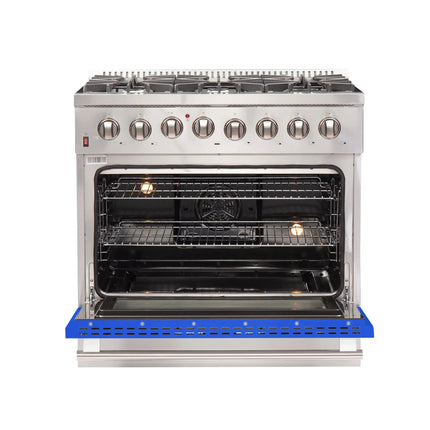 Forno Galiano 36-Inch Freestanding Dual Fuel Range, 6 Burners, Double Convection Ovens, Blue Door FORNO