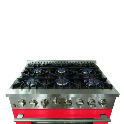 Forno Galiano 36-Inch Freestanding Dual Fuel Range, 6 Burners, Double Convection Ovens, Red Door FORNO