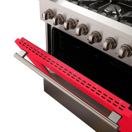 Forno Galiano 36-Inch Freestanding Dual Fuel Range, 6 Burners, Double Convection Ovens, Red Door FORNO