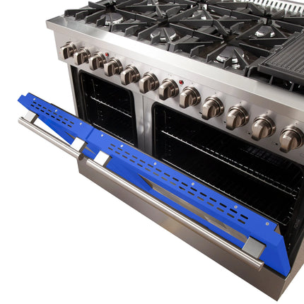 Forno Galiano 48-Inch Freestanding Dual Fuel Range, 8 Burners, Double Convection Ovens, Blue Doors FORNO