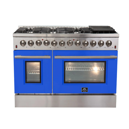 Forno Galiano 48-Inch Freestanding Dual Fuel Range, 8 Burners, Double Convection Ovens, Blue Doors FORNO