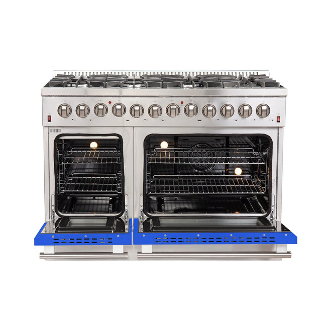 Forno Galiano 48-Inch Freestanding Dual Fuel Range, 8 Burners, Double Convection Ovens, Blue Doors FORNO