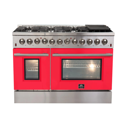 Forno Galiano 48-Inch Freestanding Dual Fuel Range, 8 Burners, Double Convection Ovens, Red Doors FORNO