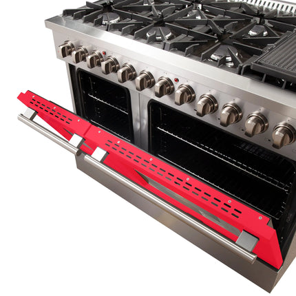 Forno Galiano 48-Inch Freestanding Dual Fuel Range, 8 Burners, Double Convection Ovens, Red Doors FORNO