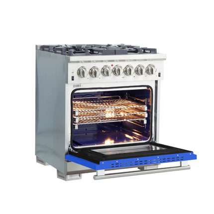 Forno Capriasca 30-Inch Freestanding Dual Fuel Range, 4 Burners, True Convection Oven, Blue Door FORNO
