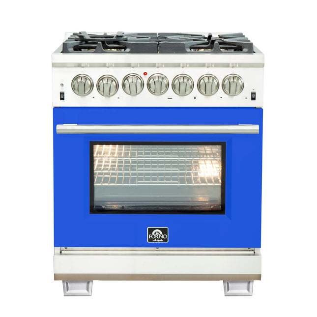 Forno Capriasca 30-Inch Freestanding Dual Fuel Range, 4 Burners, True Convection Oven, Blue Door FORNO