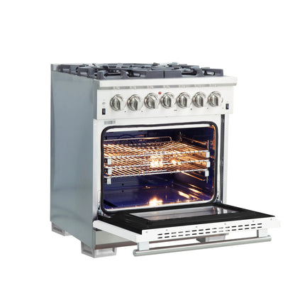 Forno Capriasca 30-Inch Freestanding Dual Fuel Range, 4 Burners, True Convection Oven, White Door FORNO