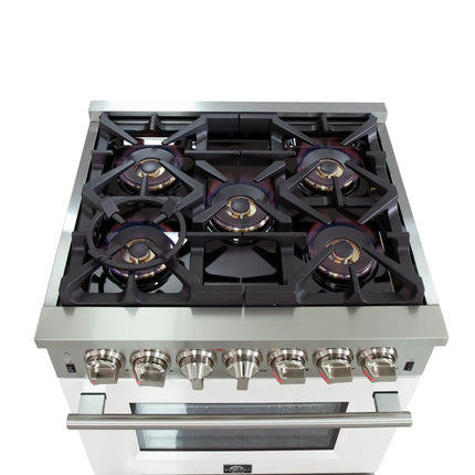 Forno Capriasca 30-Inch Freestanding Dual Fuel Range, 4 Burners, True Convection Oven, White Door FORNO