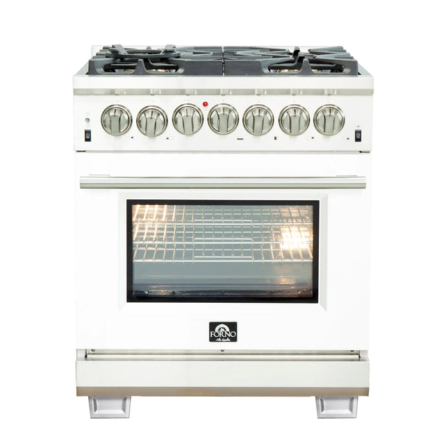 Forno Capriasca 30-Inch Freestanding Dual Fuel Range, 4 Burners, True Convection Oven, White Door FORNO