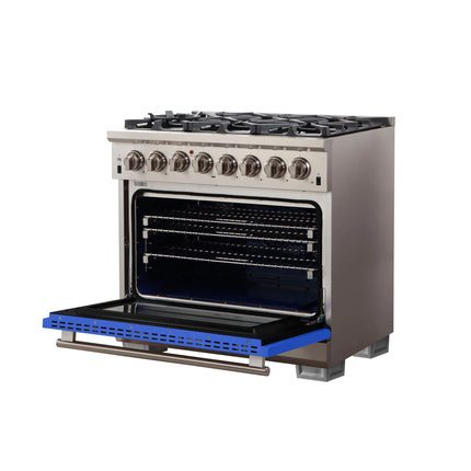 Forno Capriasca 36-Inch Freestanding Dual Fuel Range, 6 Burners, True Convection Oven, Blue Door FORNO
