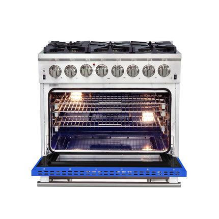 Forno Capriasca 36-Inch Freestanding Dual Fuel Range, 6 Burners, True Convection Oven, Blue Door FORNO