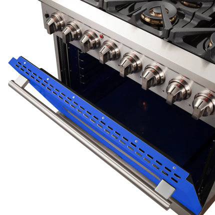 Forno Capriasca 36-Inch Freestanding Dual Fuel Range, 6 Burners, True Convection Oven, Blue Door FORNO
