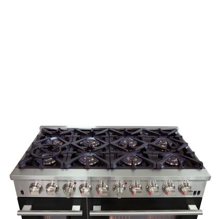 Forno Capriasca 48-Inch Freestanding Dual Fuel Range, 8 Burners, True Convection Oven, Black Doors FORNO