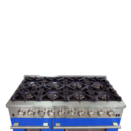 Forno Capriasca 48-Inch Freestanding Dual Fuel Range, 8 Burners, True Convection Oven, Blue Doors FORNO
