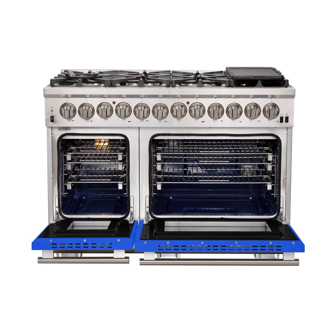 Forno Capriasca 48-Inch Freestanding Dual Fuel Range, 8 Burners, True Convection Oven, Blue Doors FORNO
