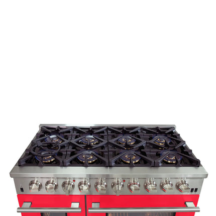 Forno Capriasca 48-Inch Freestanding Dual Fuel Range, 8 Burners, True Convection Oven, Red Doors FORNO