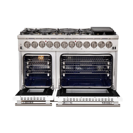 Forno Capriasca 48-Inch Freestanding Dual Fuel Range, 8 Burners, True Convection Oven, White Doors FORNO