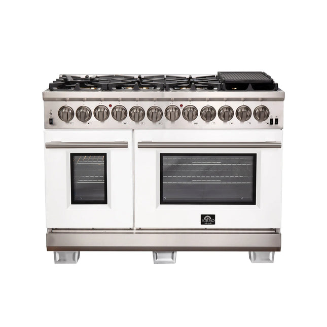 Forno Capriasca 48-Inch Freestanding Dual Fuel Range, 8 Burners, True Convection Oven, White Doors FORNO