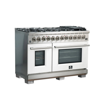Forno Capriasca 48-Inch Freestanding Dual Fuel Range, 8 Burners, True Convection Oven, White Doors FORNO