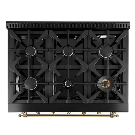 Forno Antico 36-inch Dual Fuel Range, Black and Antique Brass, 6 Burners, 4.5 cu.ft. Convection Oven FORNO