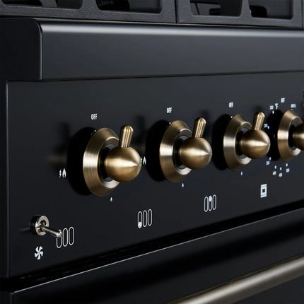 Forno Antico 36-inch Dual Fuel Range, Black and Antique Brass, 6 Burners, 4.5 cu.ft. Convection Oven FORNO