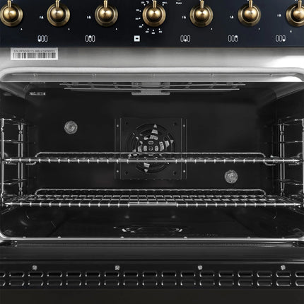 Forno Antico 36-inch Dual Fuel Range, Black and Antique Brass, 6 Burners, 4.5 cu.ft. Convection Oven FORNO